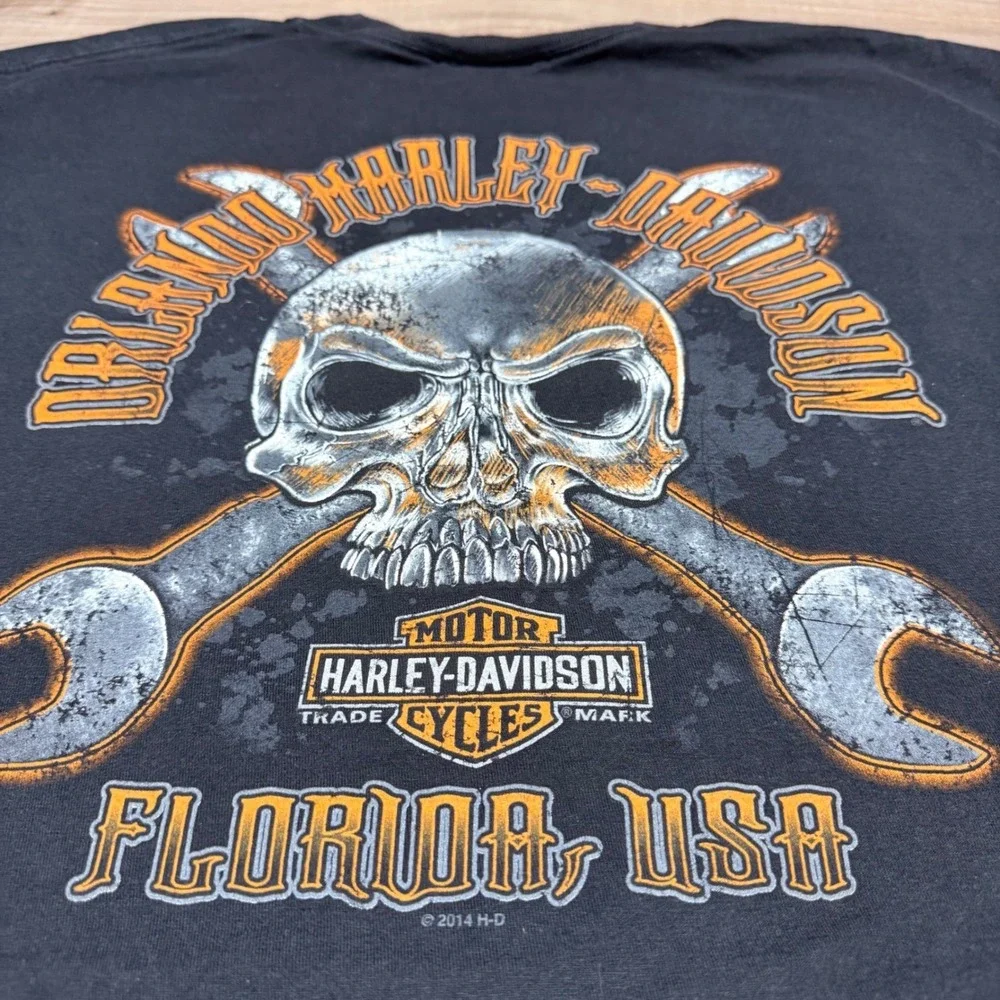 Harley-Davidson T-Shirt Mens 2XL Black Orlando Florida Skull Wrench Graphic 2014